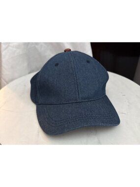 Denim Blue Adjustable Baseball Cap With Brown Accents And Inner Liner